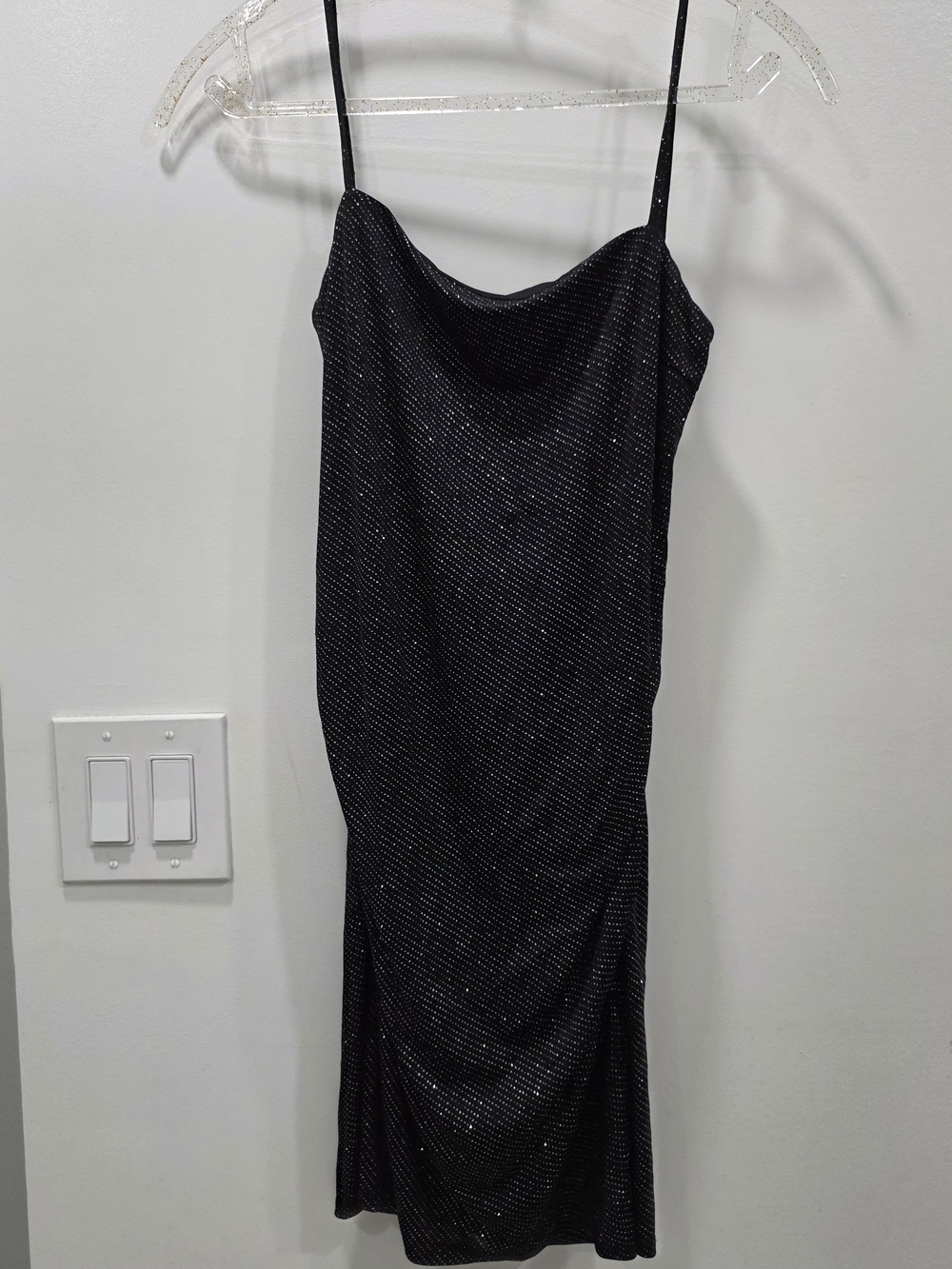 Black Sparkle Slip Dress with Cowl Neck